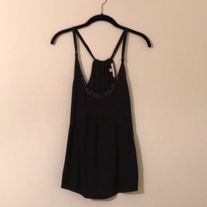 Rebecca Taylor Black Silk Tank with Beaded Detail